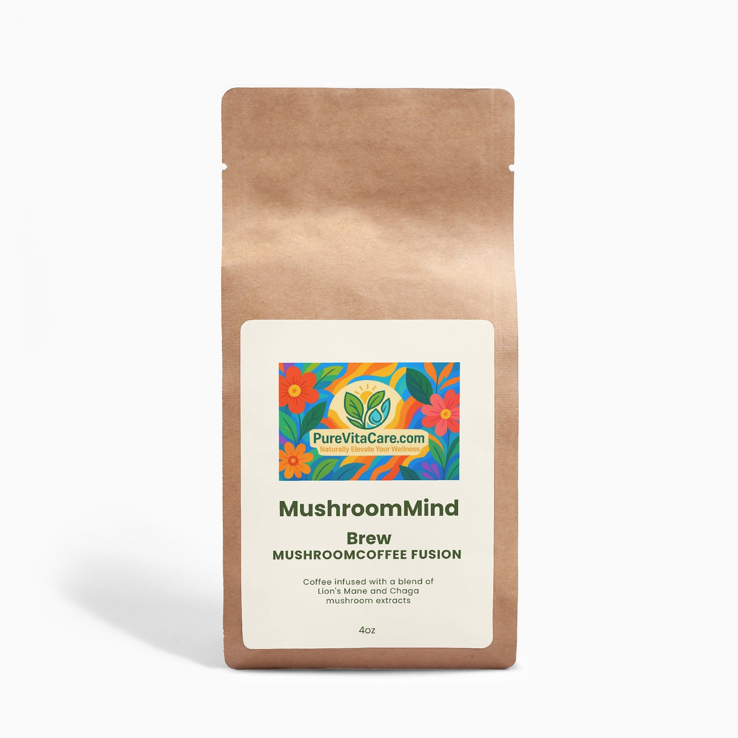 Mushroom Coffee Fusion - Lion’s Mane & Chaga 4oz - PureVitaCare.com
