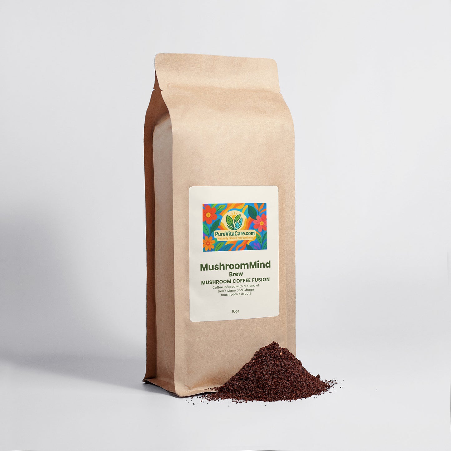 Mushroom Coffee Fusion - Lion’s Mane & Chaga 16oz - PureVitaCare.com