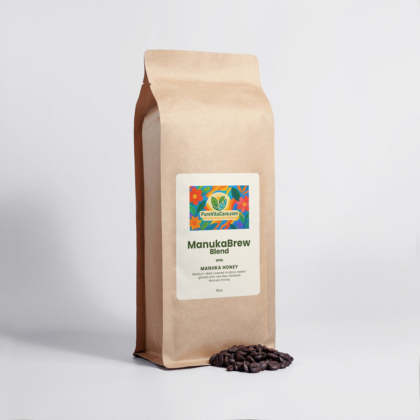Manuka Honey Coffee 16oz - PureVitaCare.com