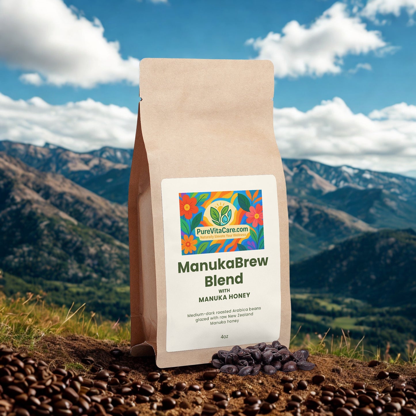 Manuka Honey Coffee 4oz - PureVitaCare.com